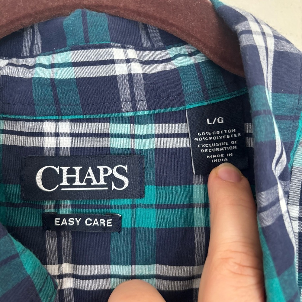 Chaps Men's Navy and Teal Plaid Shirt - Picture 2 of 5